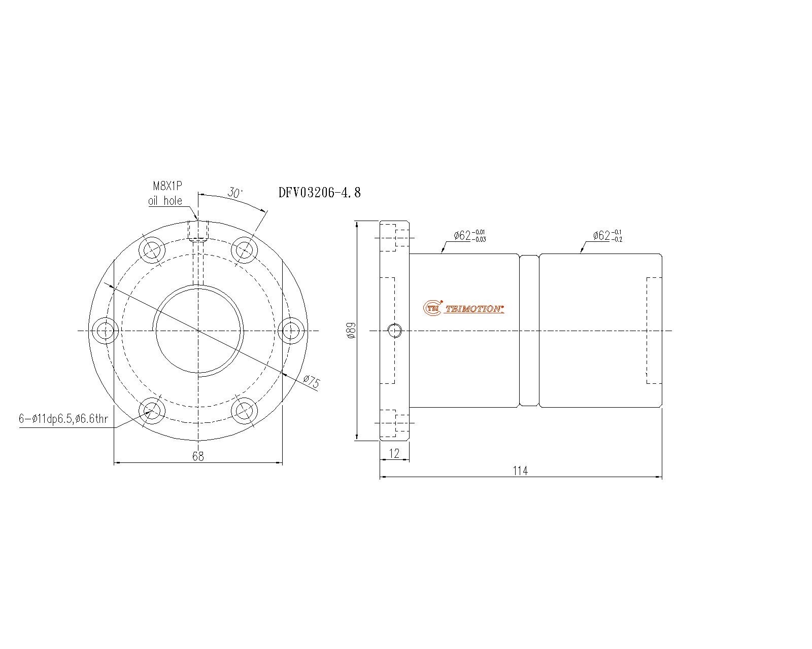 DFV03206-4.8滚珠丝杆螺母TBI品牌南京哈宁现货供应